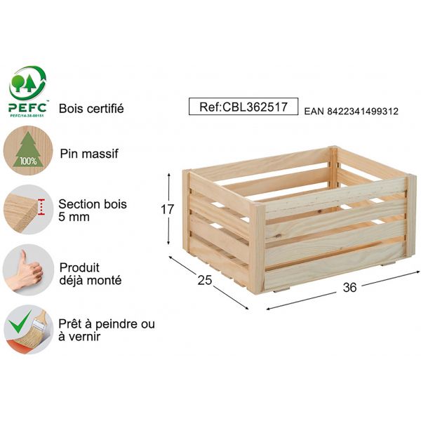 Caisse de rangement en pin massif Home box - AST-0125