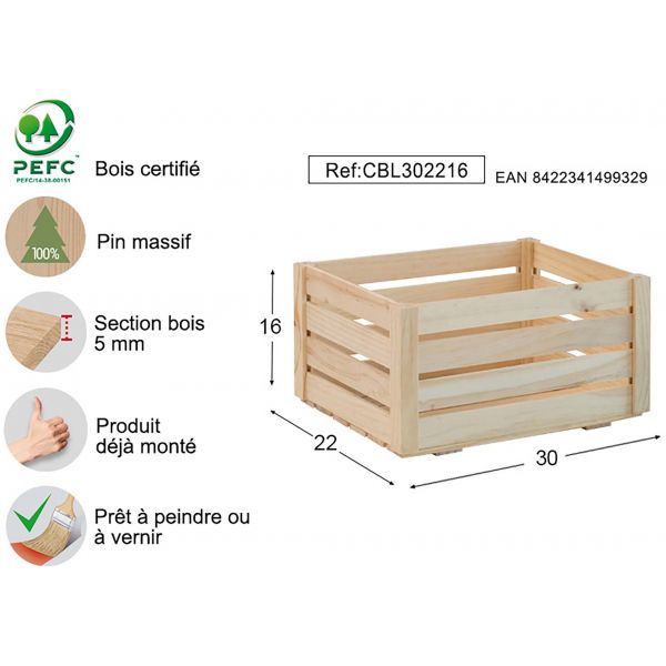 Caisse de rangement en pin massif Home box - AST-0171