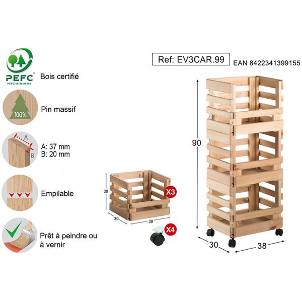 Caisse de rangement sur roulettes Evolution (Lot de 3) - AST-0150