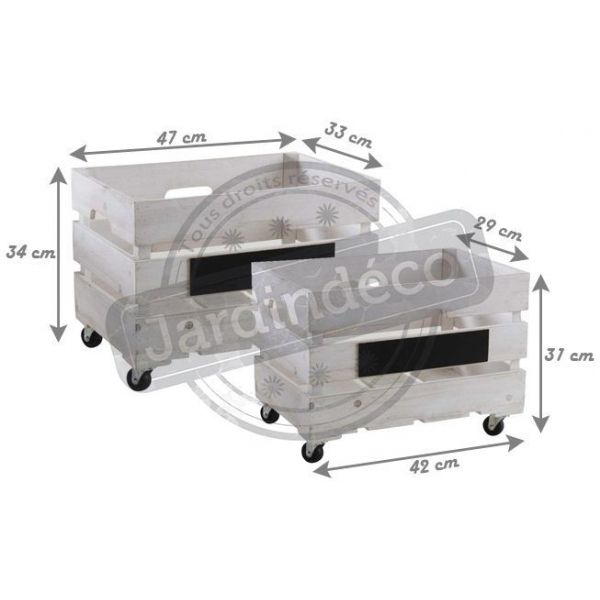Caisses de rangement en bois blanchi (Lot de 2) - AUB-2496