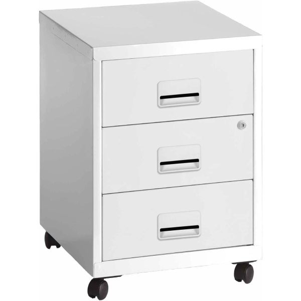 Caisson De Bureau Rangement Sur Roulettes 3 Tiroirs Blanc