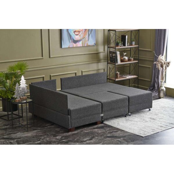 Canapé d'angle convertible en tissu anthracite Fly - 7
