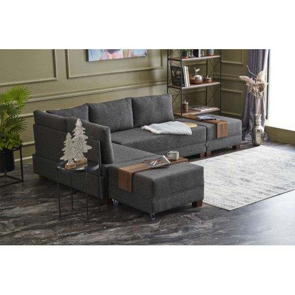 Canapé d'angle convertible en tissu anthracite Fly - HANAH HOME