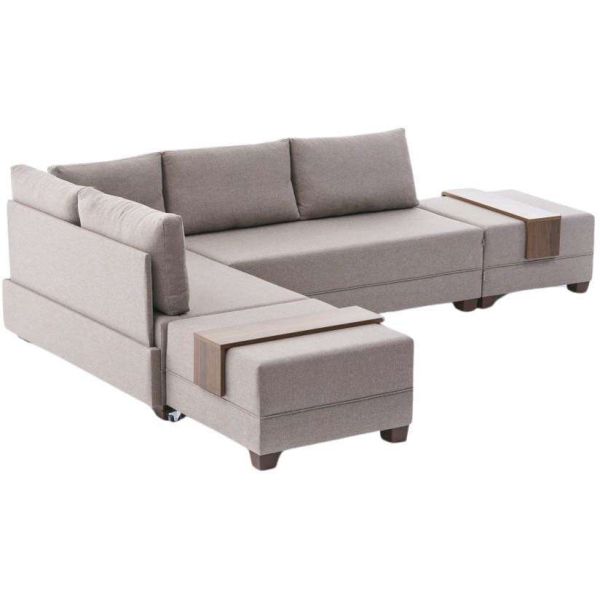 Canapé d'angle convertible en tissu beige Fly - 5