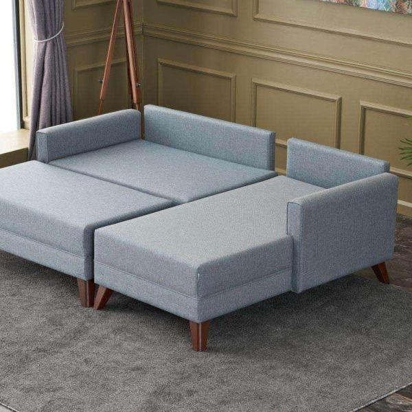 Canapé d'angle convertible en tissu bleu Bella - 7