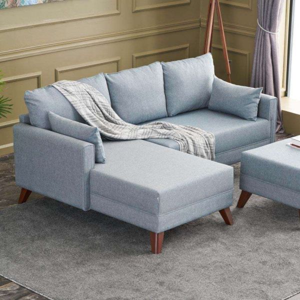 Canapé d'angle convertible en tissu bleu Bella - HANAH HOME