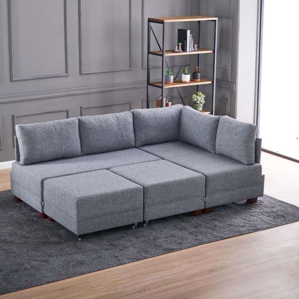 Canapé d'angle convertible en tissu gris Fly - 8