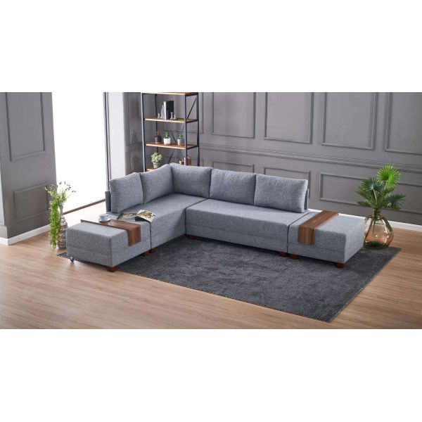 Canapé d'angle convertible en tissu gris Fly - HANAH HOME