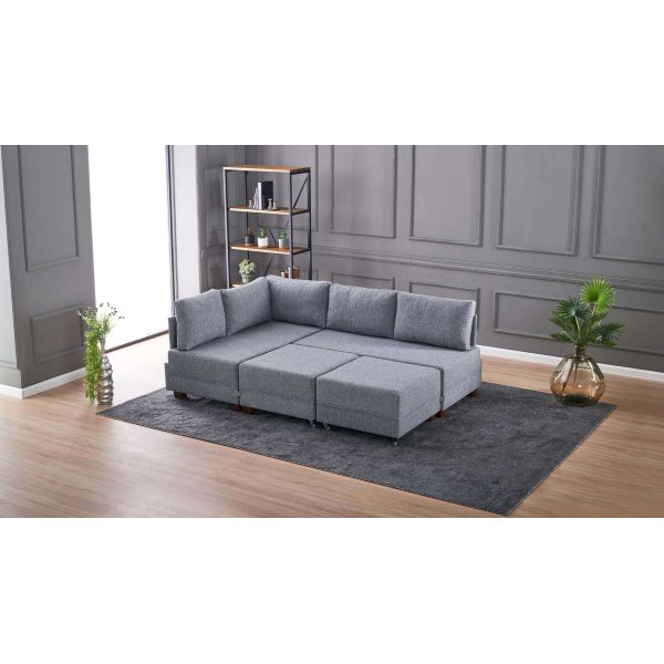 Canapé d'angle convertible en tissu gris Fly - 8