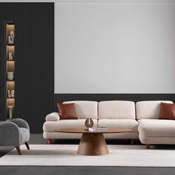 Canapé d'angle en crème tissu Nice L - 8