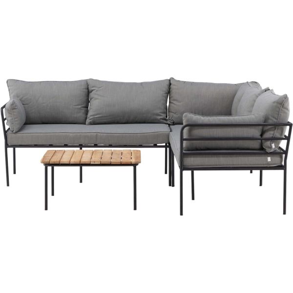 Canapé d'angle et table basse de jardin en acier et acacia Penh - 699
