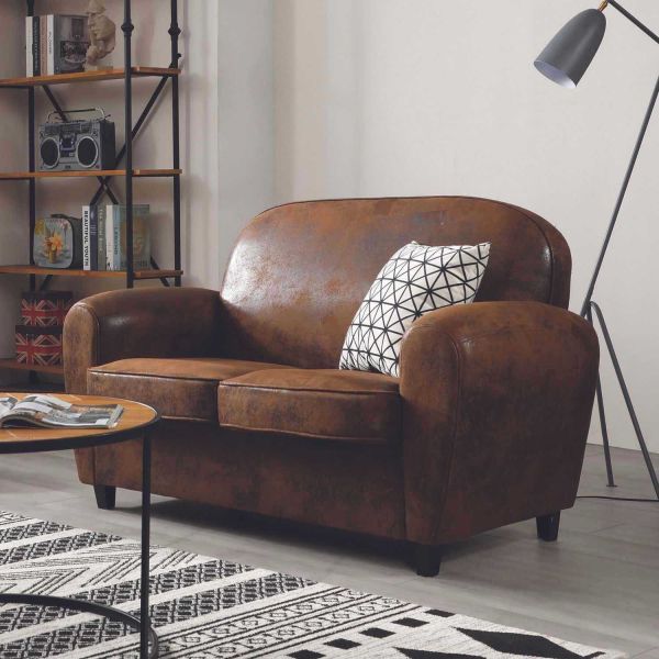 Canapé club en tissu marron 2 places - THE HOME DECO FACTORY