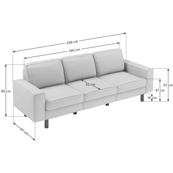 Canapé 3 places XL en tissu Sparrow - ASI-2606