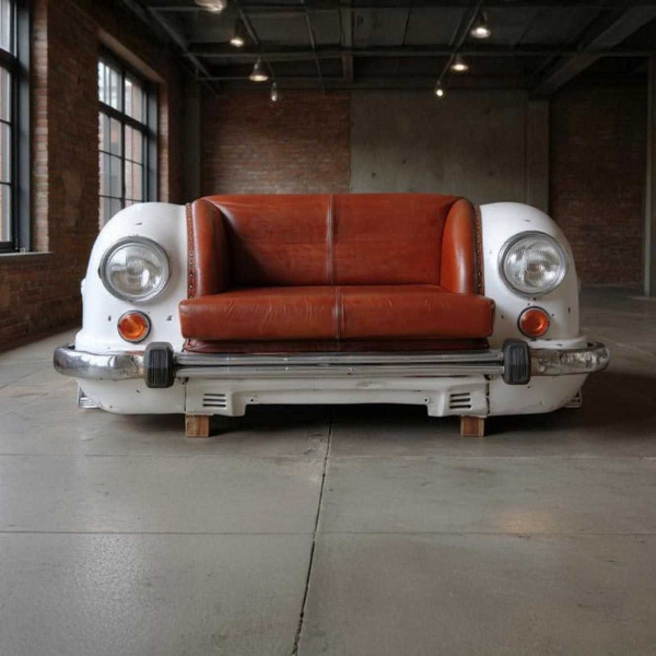 Canapé voiture en cuir de buffle pleine fleur et métal - 1969