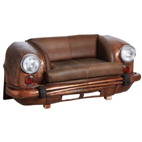 Canapé voiture en cuir de buffle et métal
