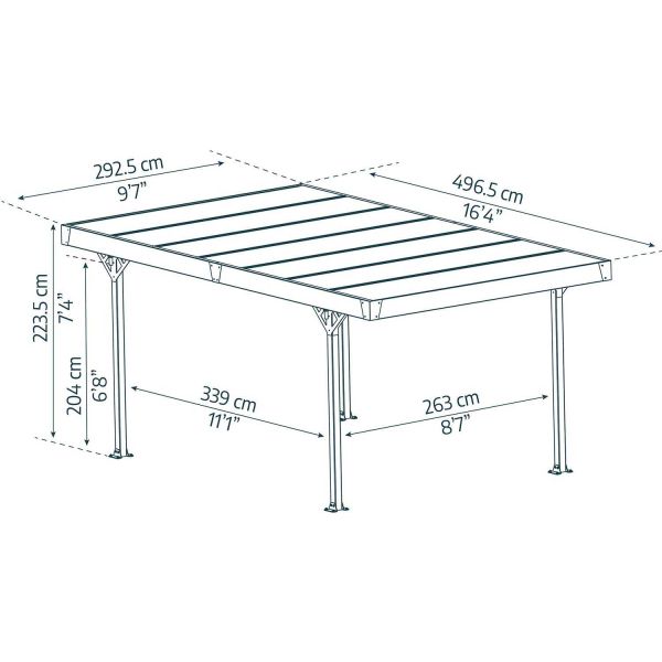 Carport en aluminium et polycarbonate bronze Palma - PAA-0416