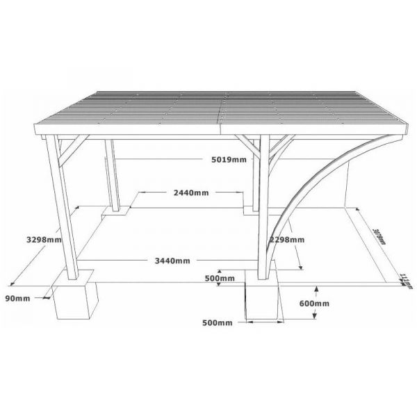 Carport en bois et panneaux ondulés 3x5 m Lido - GAS-0123