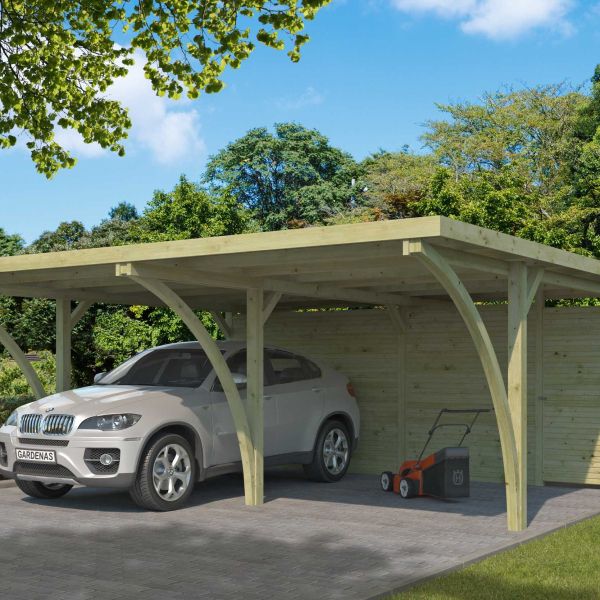 Carport double 600 x 670 cm avec abri Milan - GARDENAS