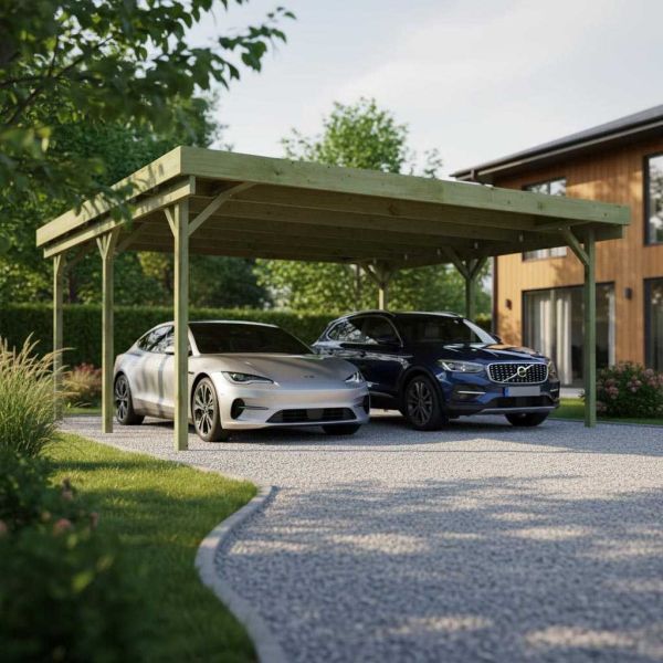 Carport double en bois Basic - GARDENAS