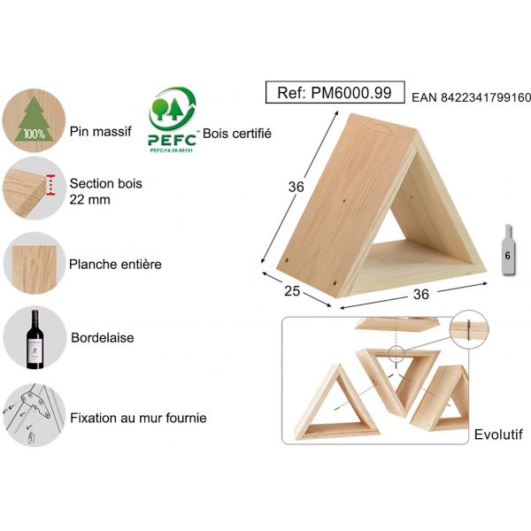 Casier à bouteilles triangulaire en pin Prisma - AST-0127