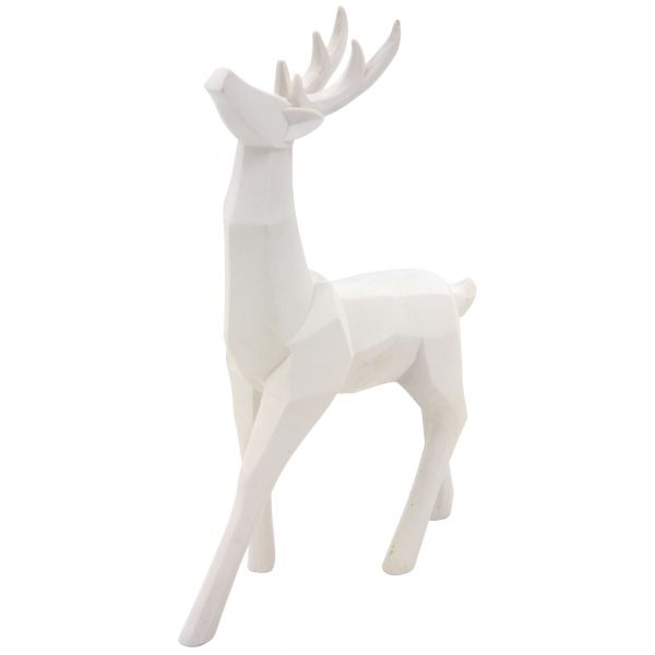 Statuette origami cerf en résine blanche