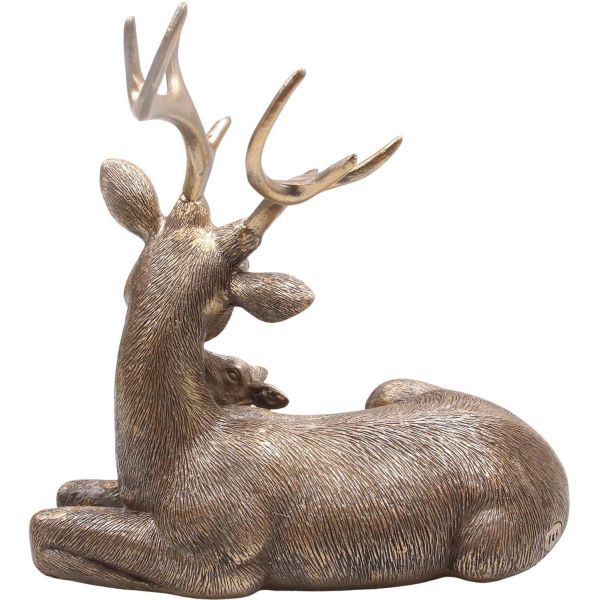 Cerf avec faon doré en résine 21 x 13 x 20 cm - SID