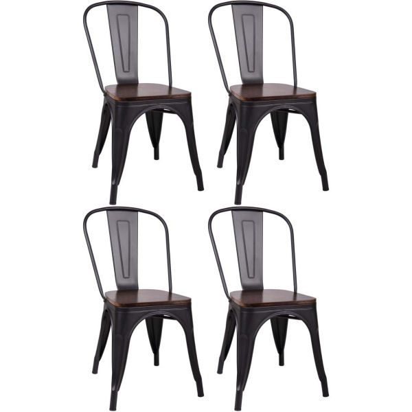 Chaise en acier et bois industrielle Loft (Lot de 4)