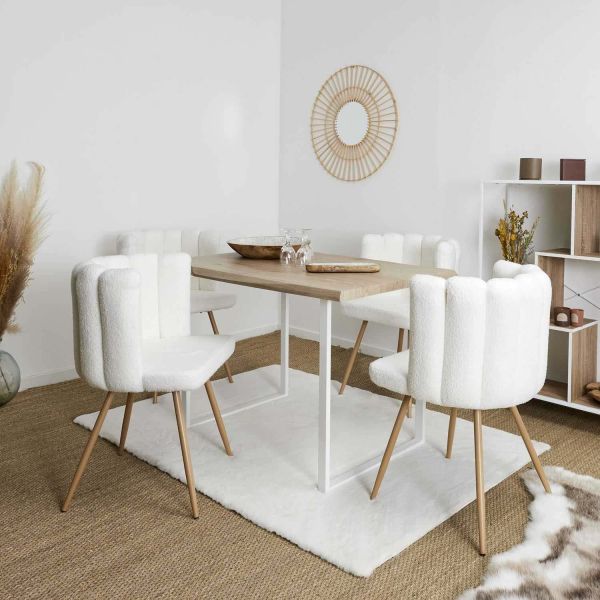 Chaise assise en tissu bouclette blanc Ariel - THE HOME DECO FACTORY