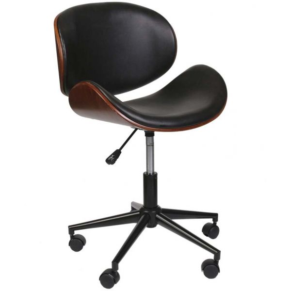 Chaise de bureau bois et simili cuir à roulettes reno