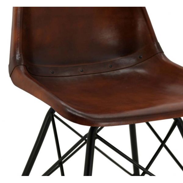 Chaise en cuir de chèvre marron et métal New York - AUB-4277