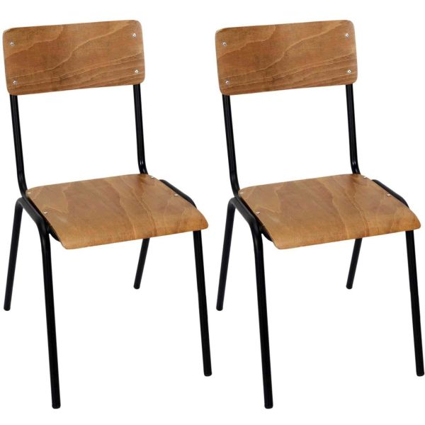 Chaise écolier en bois (Lot de 2)
