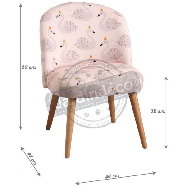 Chaise enfant en coton et bois Cygne rose - AUBRY GASPARD