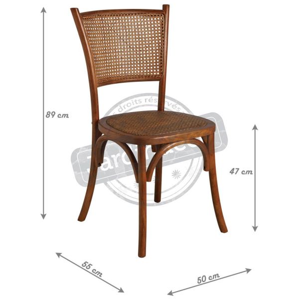 Chaise en hêtre et rotin, dossier en cannage - AUB-5169