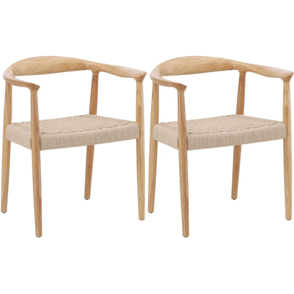 Chaise en hévéa et corde synthétique Lovön (Lot de 2)