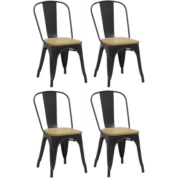 Chaise industrielle en métal et bois d'orme huilé (Lot de 4)