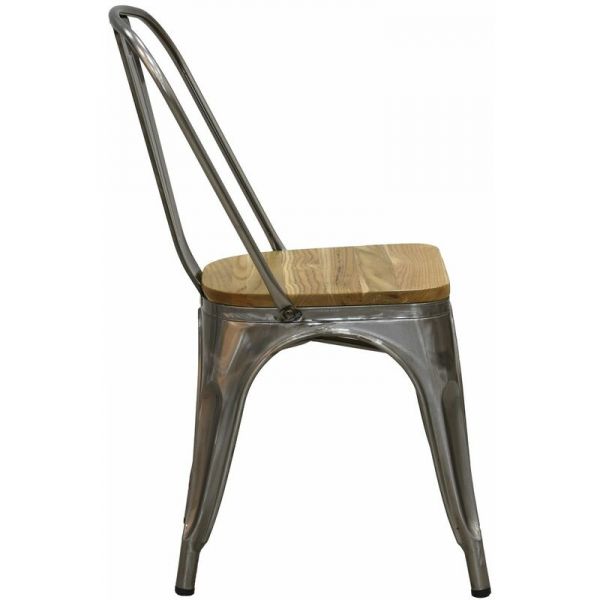 Chaise industrielle en métal et bois d'orme huilé (Lot de 4) - AUB-4522