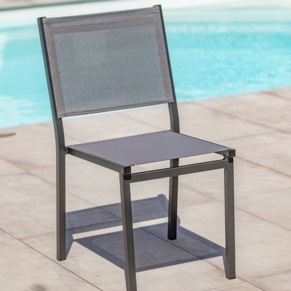 Chaise de jardin empilable en aluminium et textilène Tolede (Lot de 2) - DCB-0210