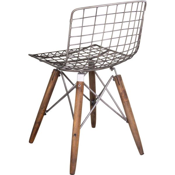 Chaise en métal et bois assise grillagée - ANT-0468