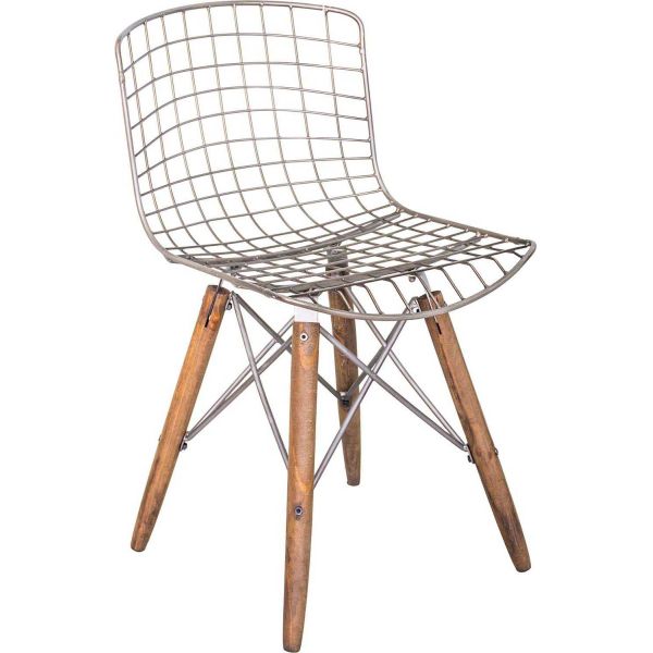 Chaise en métal et bois assise grillagée