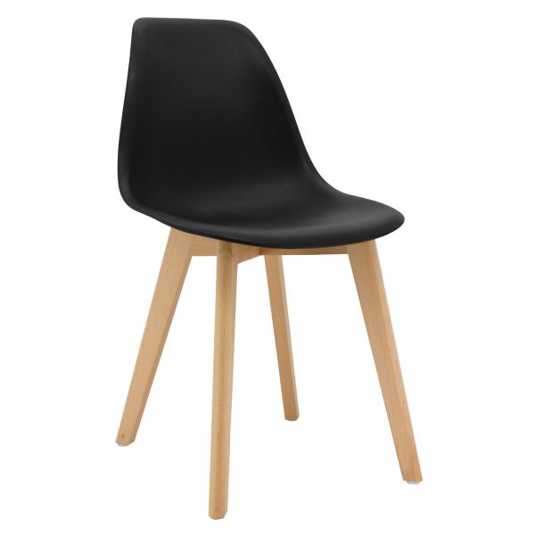 Chaise en polypropylène noir et bois de hêtre