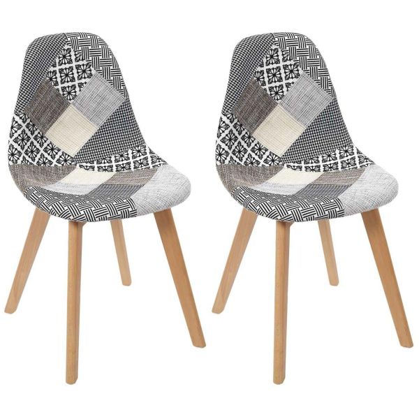 Chaise scandinave patchwork (lot de 2) (blanc)