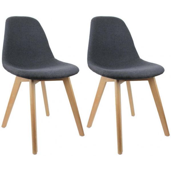 Chaise scandinave en tissu et pieds en bois (Lot de 2)
