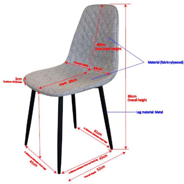 Chaise en tissu matelassé pieds en acier Polar (Lot de 2) - VEN-0493