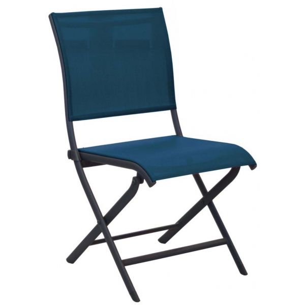 Chaises pliante jardin en aluminium elegance (lot de 2) (graphite et bleu)