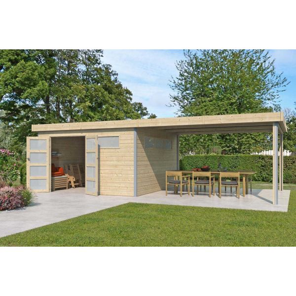 Chalet en bois profil aluminium contemporain avec extension 30.16 m² - GARDENAS