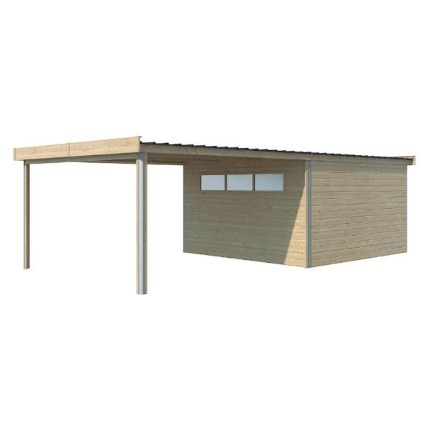 Chalet en bois profil aluminium contemporain avec extension 30.16 m² - GARDENAS