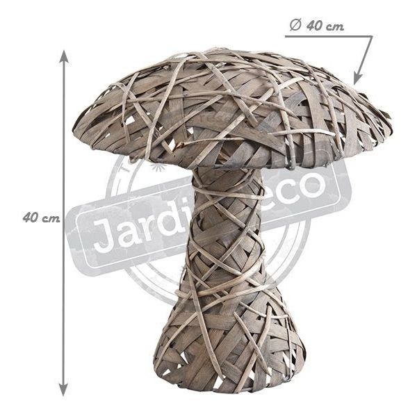 Champignon décoratif en osier gris et bois - AUBRY GASPARD