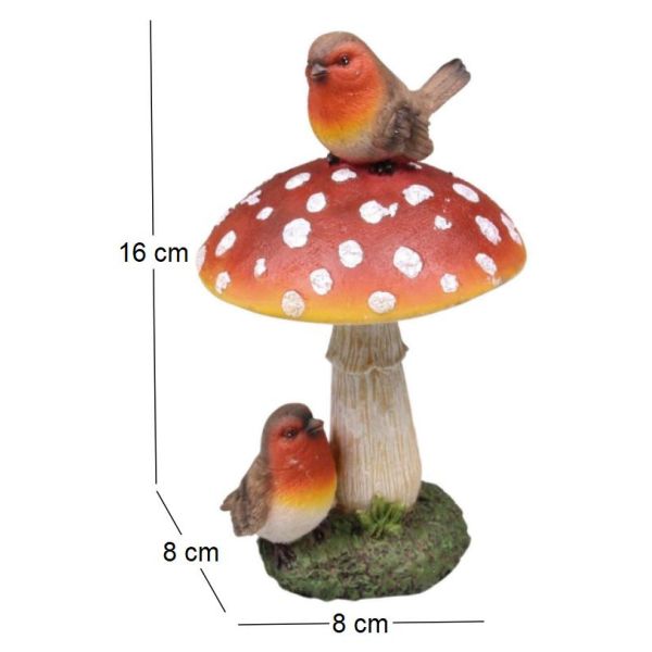 Champignon avec oiseaux en résine 8 x 16 cm - Farmwood animals