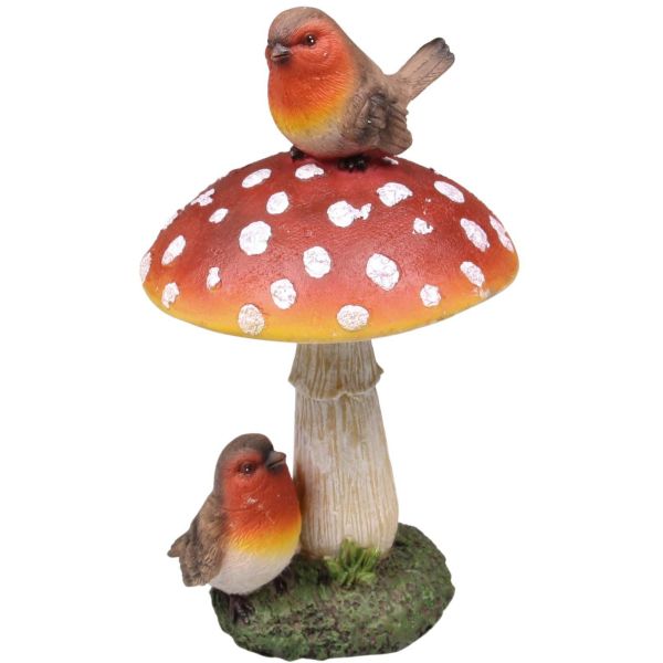 Champignon avec oiseaux en résine 8 x 16 cm