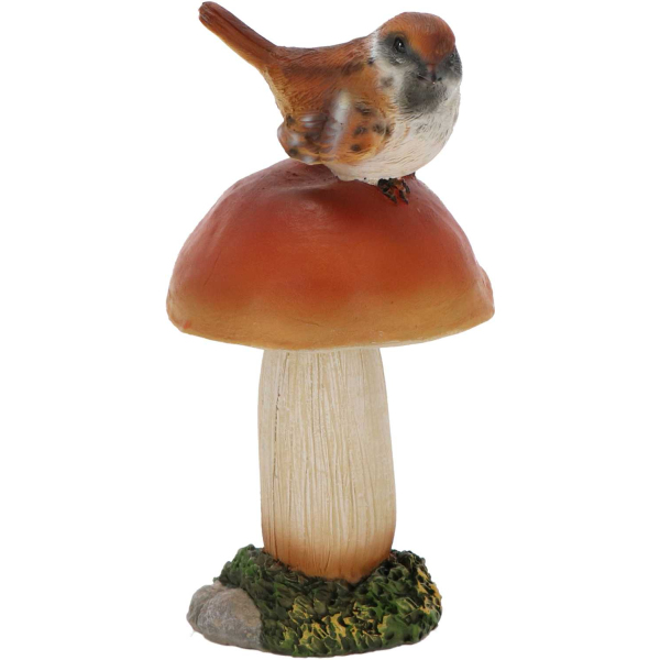 Champignons assortis avec oiseau en polyrésine (Lot de 3) - 35,90